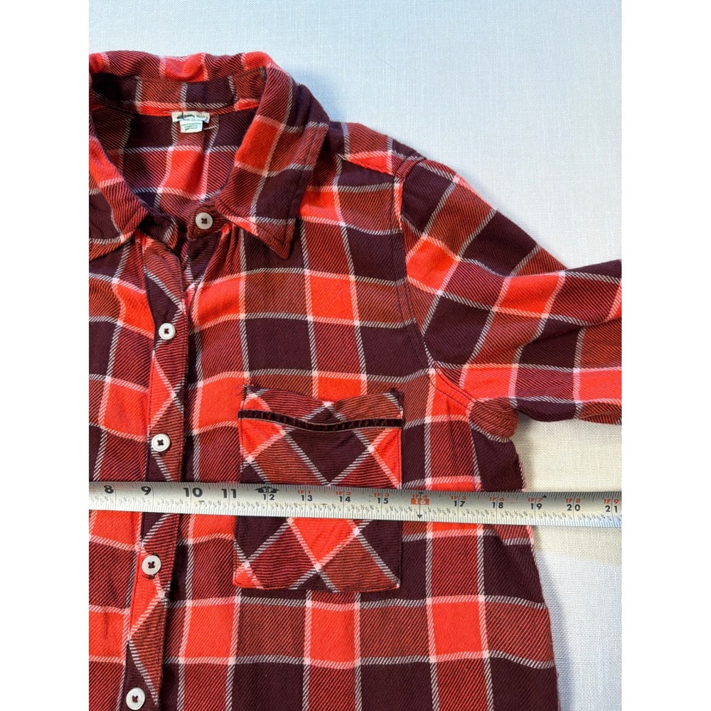 Aerie Red Plaid Flannel Button Down Shirt XS Burgundy Long Sleeve Pocket Top - Picture 7 of 7